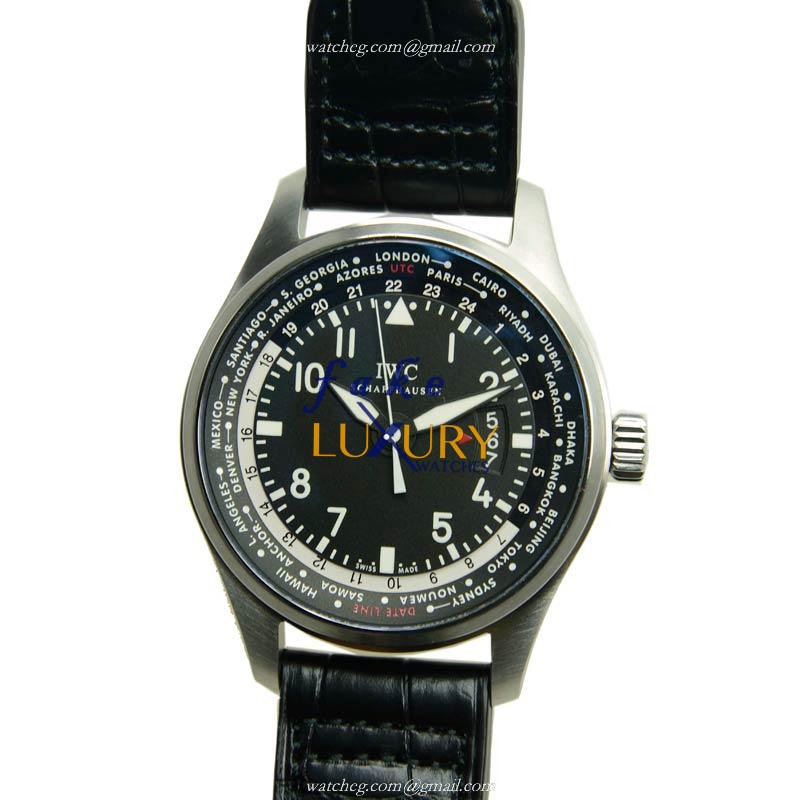 IWC IW326201 Pilots Replica Watch, Black Dial, Steel Case, Alligator Strap, Automatic - Luxury Replica Watch