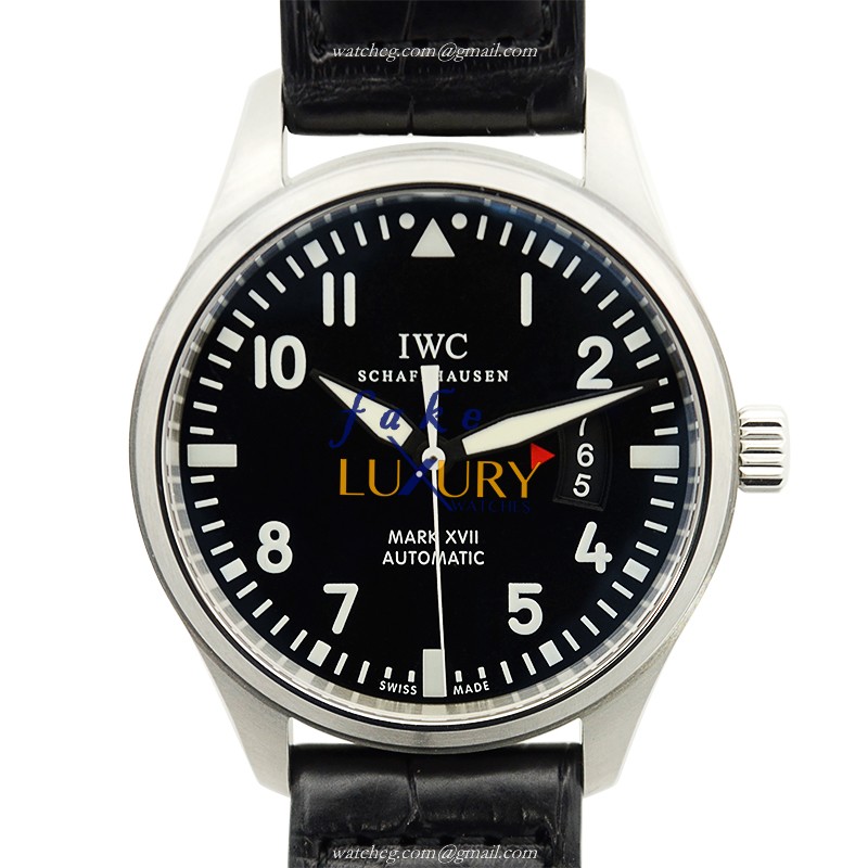IWC IW326501 PILOTS Replica Watch, Automatic, Black Dial, Steel Case, Alligator Strap - Luxury Replica Watch