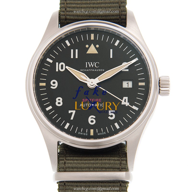 IWC IW326801 Pilot’s Watch Replica, Automatic Movement, Black Dial, Green Canvas Strap - Luxury Replica Watch