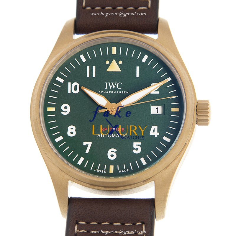 IWC IW326802 SPITFIRE Replica Watch Automatic Bronze Case Green Dial Leather Strap - Luxury Replica Watch