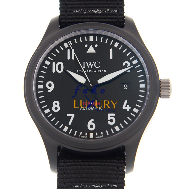 IWC IW326901 Pilots Automatic Ceramic Replica Watch, Black Dial Canvas Strap - Luxury Replica Watch
