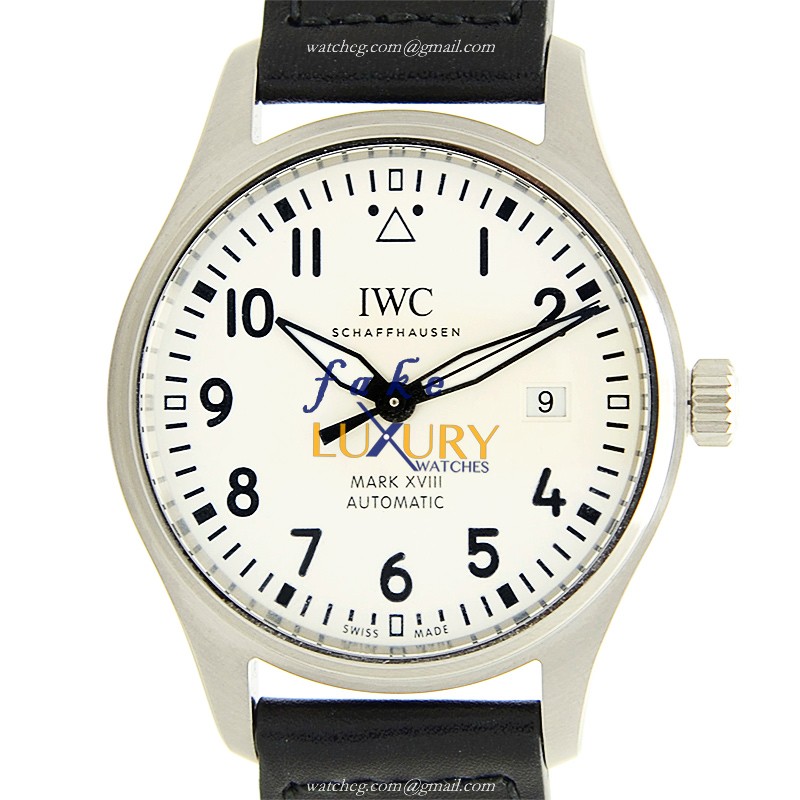 IWC IW327002 PILOTS Automatic Stainless Steel White Dial Black Cowhide Strap Replica Watch - Luxury Replica Watch