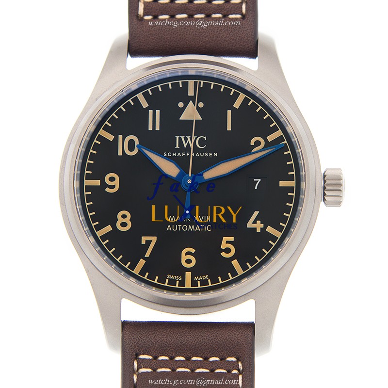 IWC IW327006 Pilots Automatic PVD Titanium Black Dial Brown Strap Replica Watch - Luxury Replica Watch