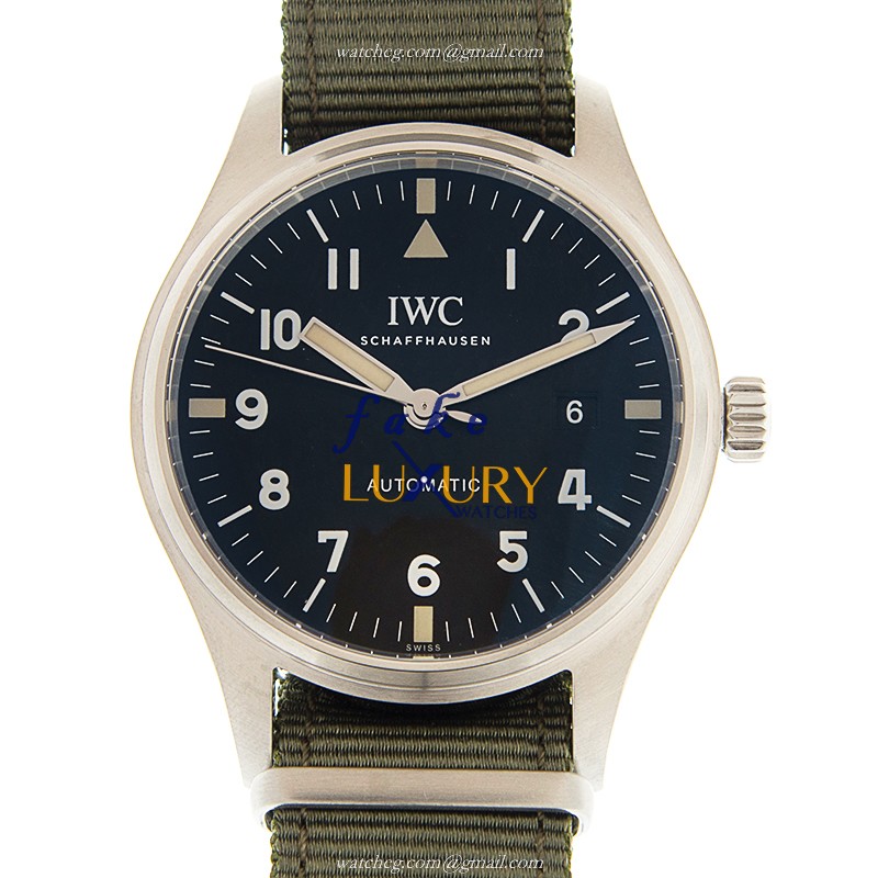 IWC IW327007 PILOTS Automatic Stainless Steel Black Dial Green Fabric Strap Replica Watch - Luxury Replica Watch