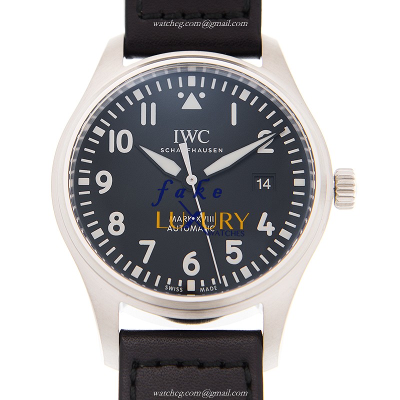 IWC IW327009 Pilots Automatic Stainless Steel Replica Watch Black Dial Cowhide Strap - Luxury Replica Watch