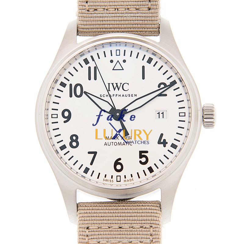 IWC IW327017 PILOTS Automatic Replica Watch - Steel Case - Silver Dial - Beige Fabric Strap - Luxury Replica Watch