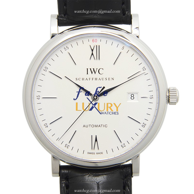 IWC IW356501 Portofino Replica Watch, Automatic Movement, Silver Dial, Stainless Steel Case, Black - Luxury Replica Watch