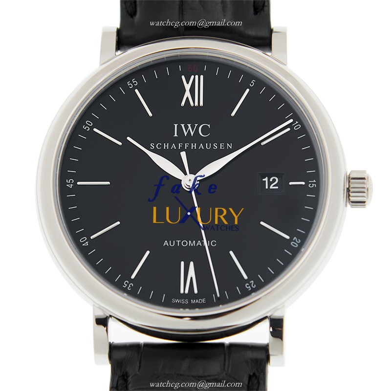 IWC IW356502 Portofino Replica Watch, Black Dial, Steel Case, Alligator Strap, Automatic - Luxury Replica Watch