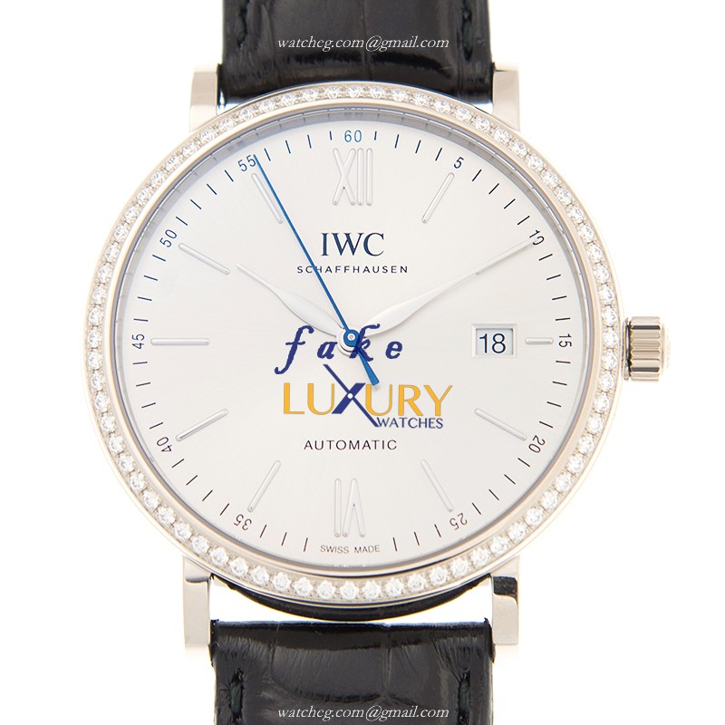 IWC IW356514 Portofino Replica Watch With Automatic Movement, Silver Dial, Diamond Bezel - Luxury Replica Watch