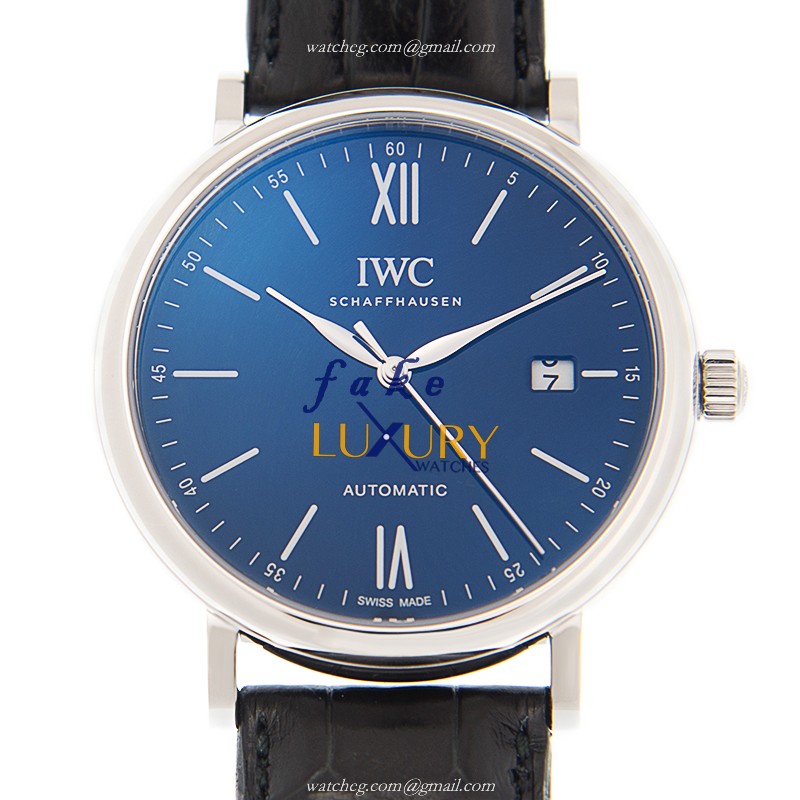 IWC Portofino IW356518 Automatic Blue Dial Stainless Steel Alligator Strap Replica Watch - Luxury Replica Watch