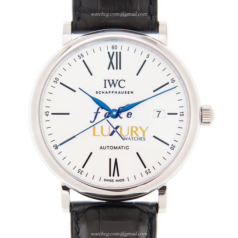 IWC Portofino IW356519 Automatic Stainless Steel White Dial Black Alligator Replica Watch - Luxury Replica Watch