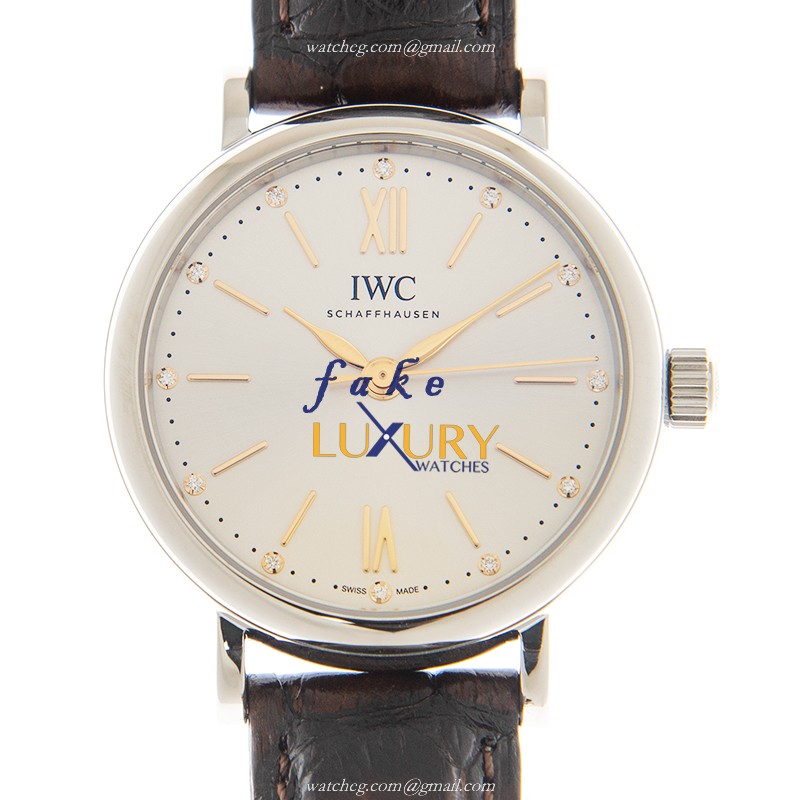 IWC IW357403 Portofino Replica Watch With Automatic Movement, Silver Dial, Brown Alligator Strap - Luxury Replica Watch