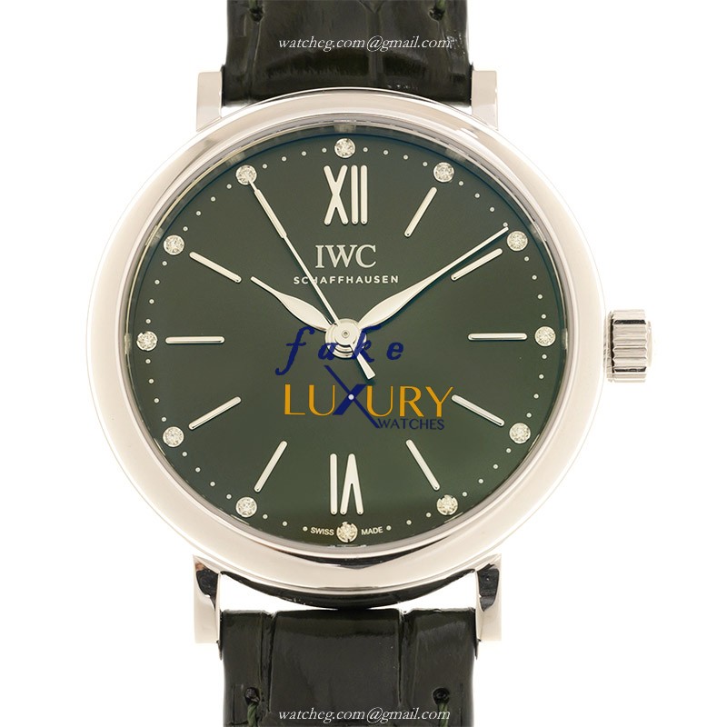 IWC IW357405 Portofino - Replica Watch - Automatic - Green Dial - Steel Case - Alligator Strap - Luxury Replica Watch