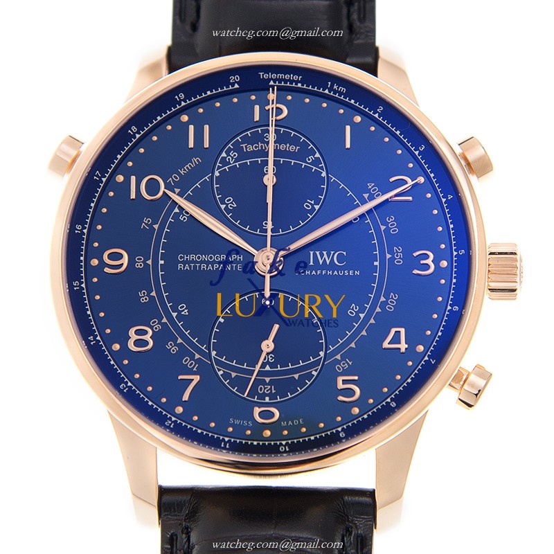 IWC Portuguese IW371215 Automatic 18kt Rose Gold Blue Dial Alligator Strap Replica Watch - Luxury Replica Watch