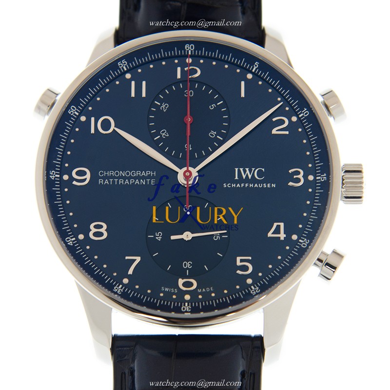 IWC IW371217 Portuguese Manual Wind Replica Watch, Blue Dial, Steel Case, Alligator Strap - Luxury Replica Watch