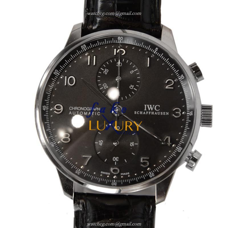 IWC IW371413 Portuguese Replica Watch, Manual Wind, 18kt White Gold Case, Black Dial - Luxury Replica Watch