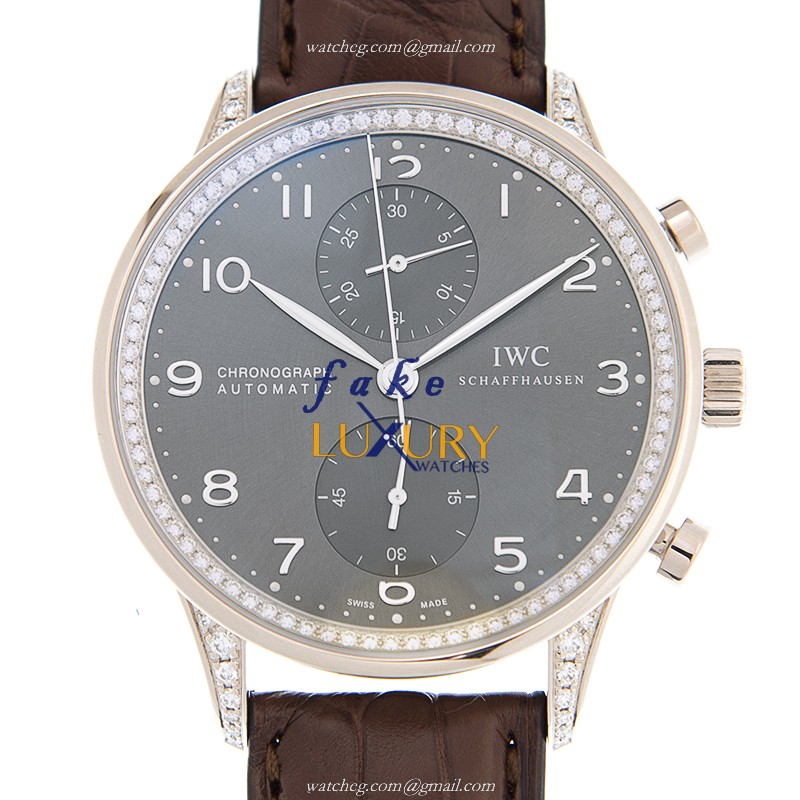 IW371474 - IWC Portuguese Replica Watch Automatic 18kt White Gold Diamond Dark Grey Dial - Luxury Replica Watch