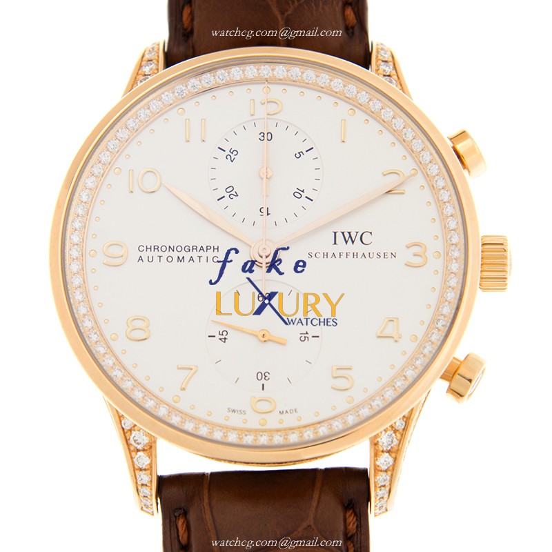 IWC IW371478 Portuguese Replica Watch, Automatic, Rose Gold & Diamonds Case, Silver Dial - Luxury Replica Watch