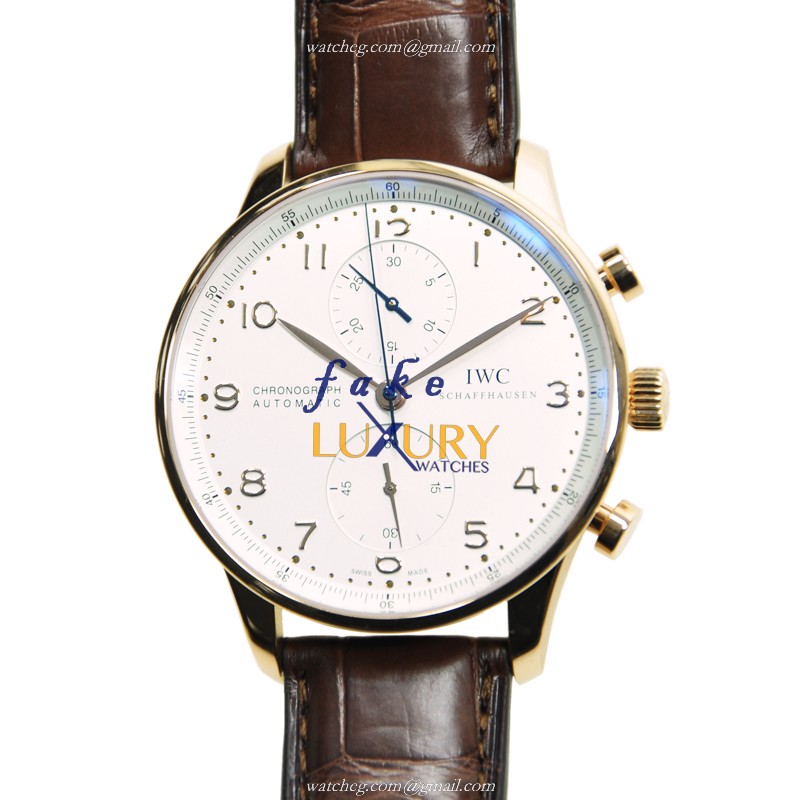 IWC Portuguese IW371480 Replica Watch, 18kt Rose Gold Case, Silver Dial, Brown Alligator Strap - Luxury Replica Watch