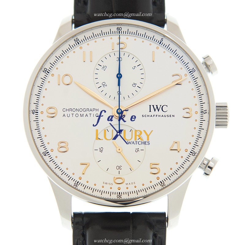 IWC IW371604 Portuguese Automatic Replica Watch, White Dial, Blue Alligator Strap - Luxury Replica Watch