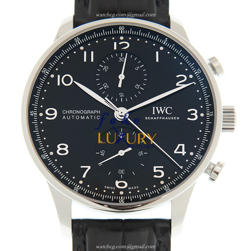 IWC IW371609 Portuguese - Replica Watch - Automatic - Steel Case - Black Dial - Alligator Strap - Luxury Replica Watch