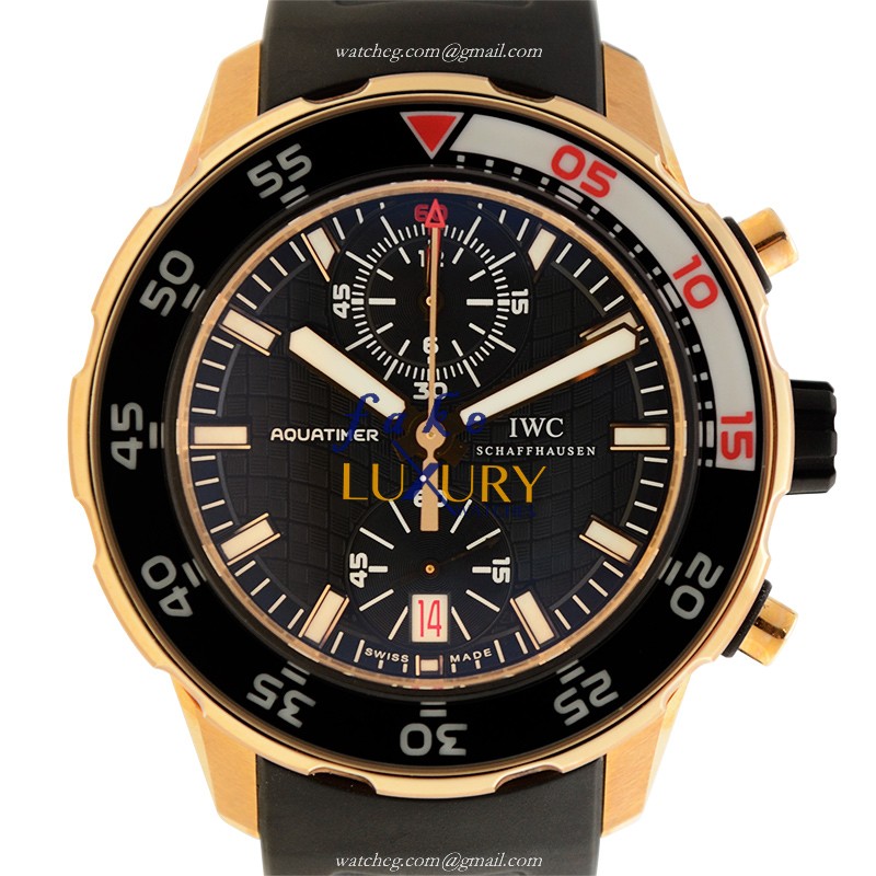 IWC IW376905 Aquatimer Replica Watch, Black Dial, 18kt Rose Gold Case, Rubber Strap - Luxury Replica Watch