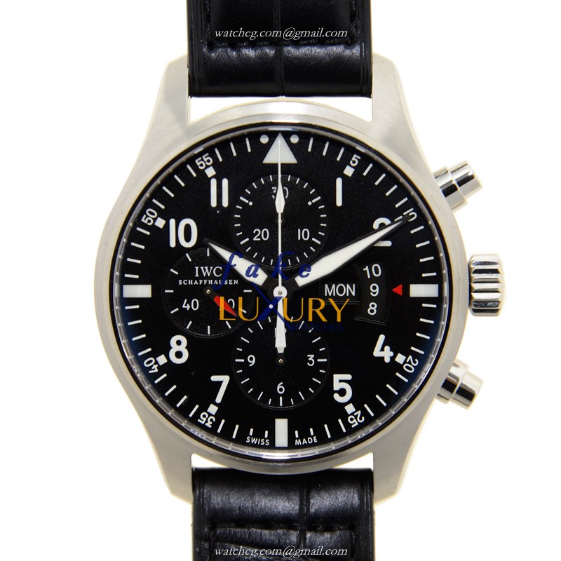 IWC IW377701 Pilots Automatic Stainless Steel Alligator Black Dial Replica Watch - Luxury Replica Watch