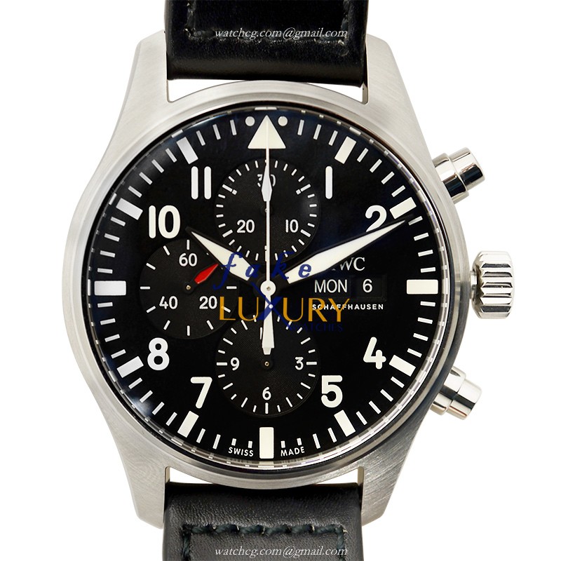 IWC IW377709 Pilots Automatic Replica Watch Black Dial Steel Case Cowhide Strap - Luxury Replica Watch