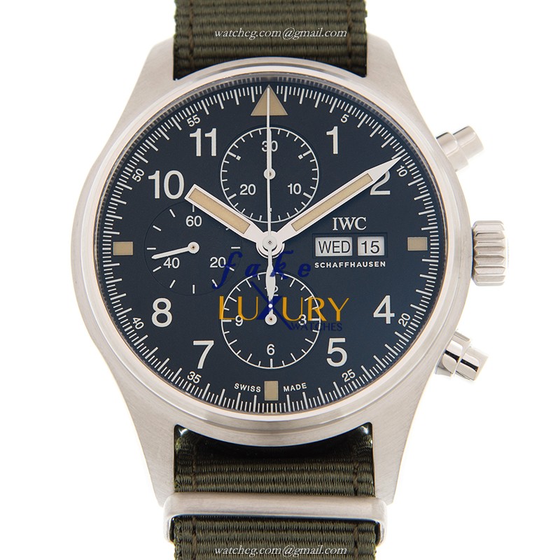 IWC IW377724 Pilots Automatic Replica Watch, Black Dial Green Fabric Strap Steel Case - Luxury Replica Watch