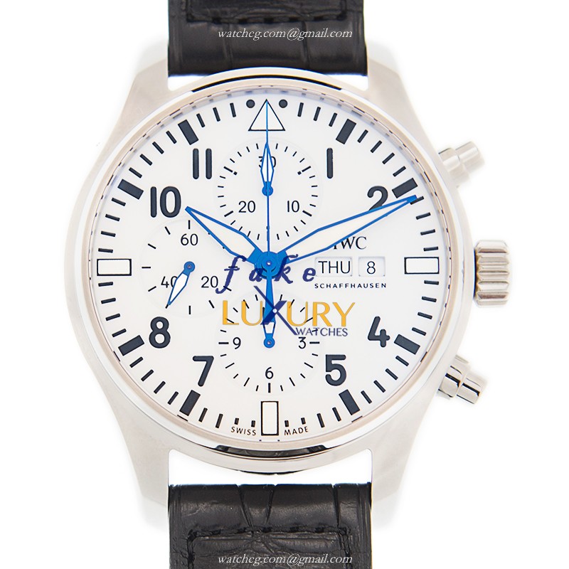 IWC IW377725 PILOTS Automatic Stainless Steel Replica Watch - White Dial Black Alligator Strap - Luxury Replica Watch