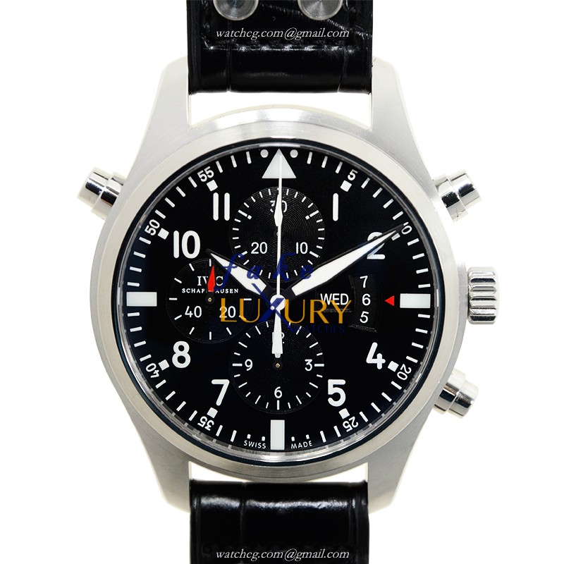 IWC IW377801 Pilots Automatic Stainless Steel Replica Watch, Black Dial, Alligator Strap - Luxury Replica Watch