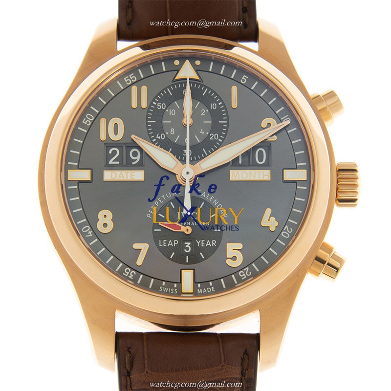 IWC IW379103 Pilots Automatic 18kt Rose Gold Gray Dial Brown Strap Replica Watch - Luxury Replica Watch