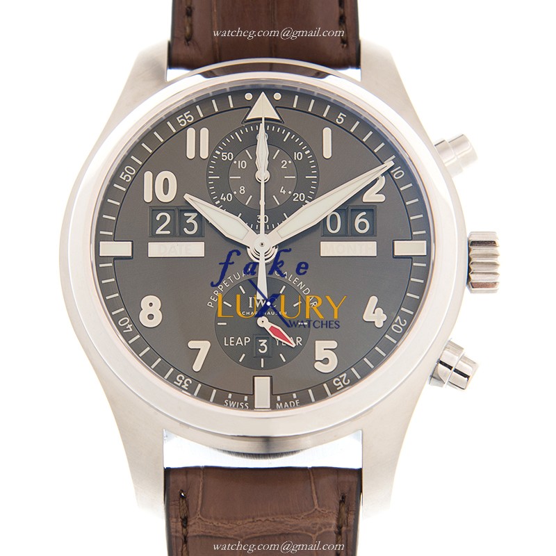 IWC IW379107 Replica Watch, Gray Dial, Steel Case, Brown Leather Strap, Automatic - Luxury Replica Watch