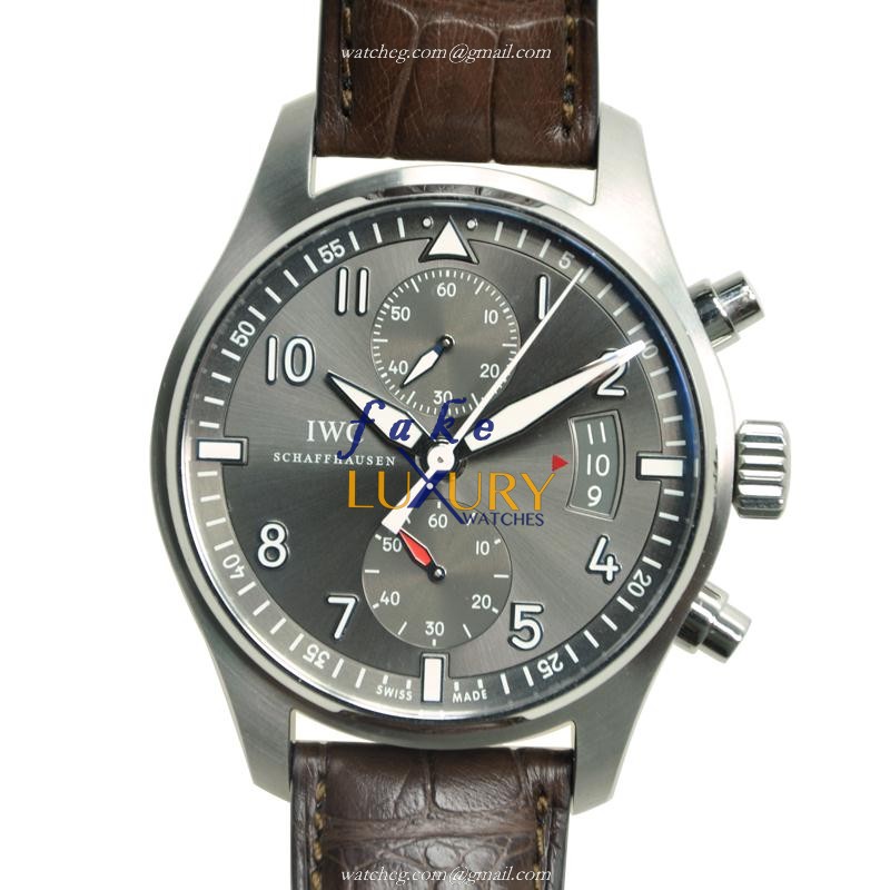 IWC IW387802 Pilot Replica Watch, Dark Grey Dial, Stainless Steel Case, Brown Alligator Strap - Luxury Replica Watch