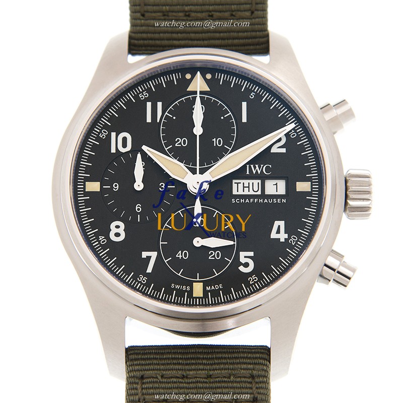 IWC IW387901 PILOTS Automatic Stainless Steel Black Dial Green Canvas Strap Replica Watch - Luxury Replica Watch