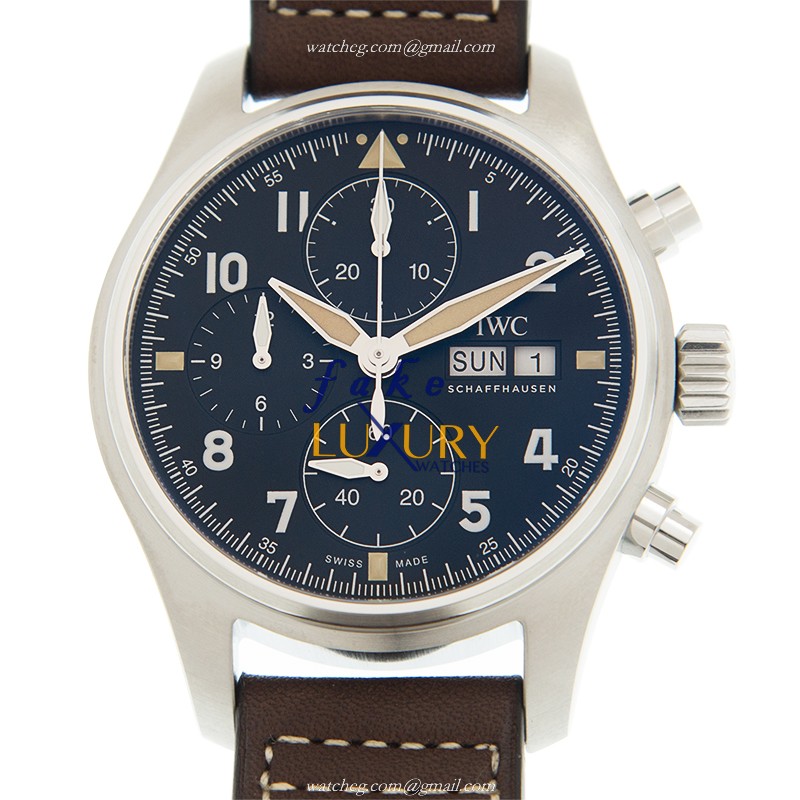 IW387903 - IWC PILOTS Automatic Replica Watch Black Dial Brown Cowhide Strap - Luxury Replica Watch