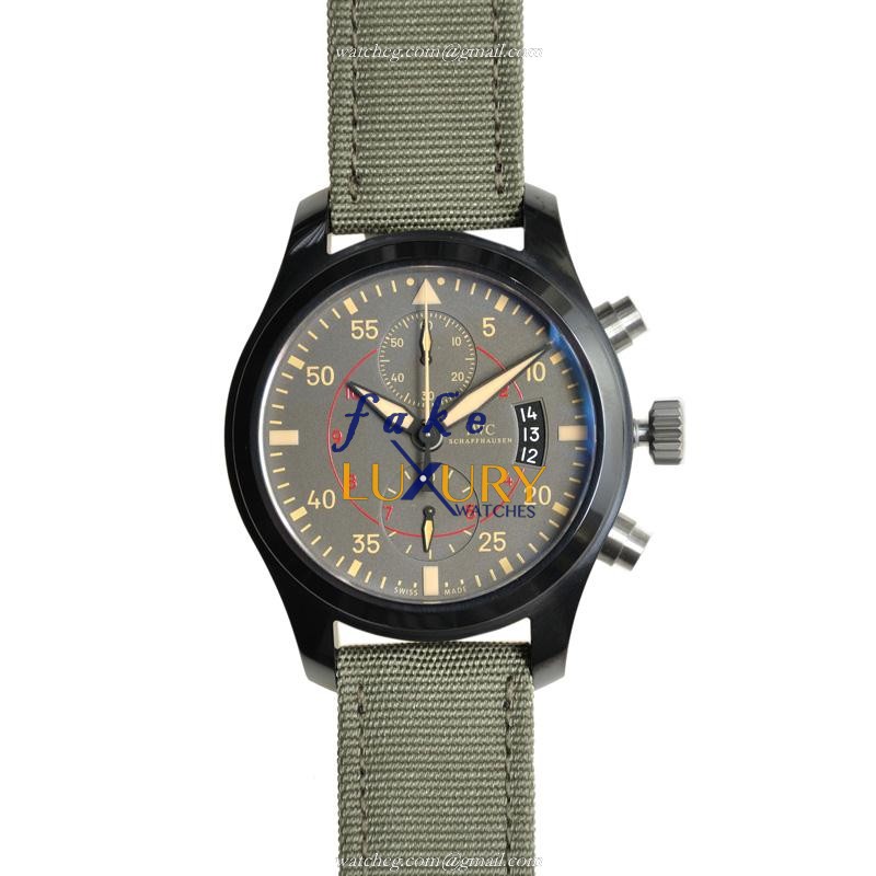 IWC IW388002 Pilot - Replica Watch - Automatic - Ceramic Case - Dark Grey Dial - Green Fabric Strap - Luxury Replica Watch