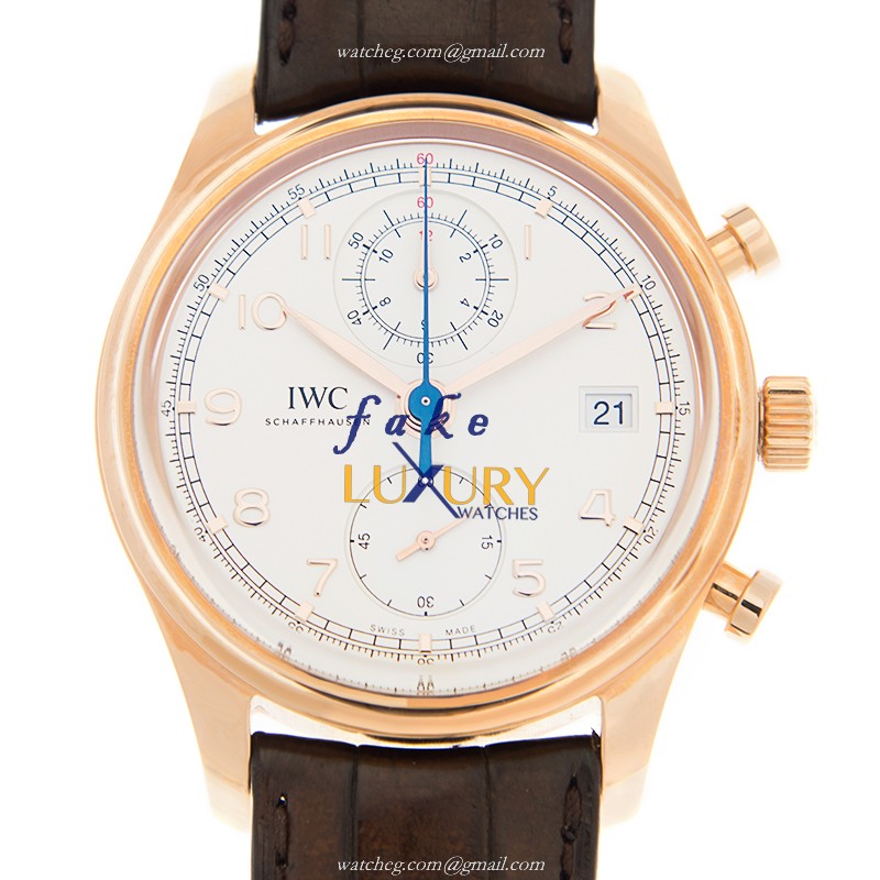 IWC IW390402 Portuguese Replica Watch 18kt Rose Gold Automatic White Dial Brown Alligator Strap - Luxury Replica Watch