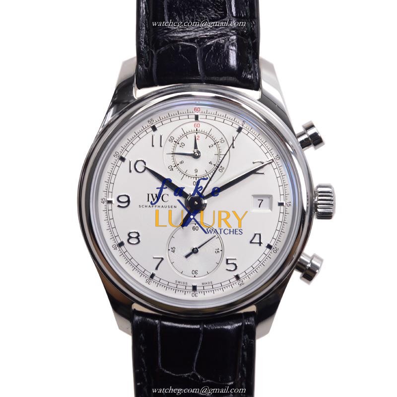 IWC IW390403 Portuguese Automatic Replica Watch, Silver Dial, Steel Case, Black Alligator Strap - Luxury Replica Watch
