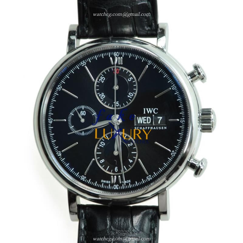 IWC IW391002 Portofino Replica Watch, Automatic, Black Dial, Steel Case, Alligator Strap - Luxury Replica Watch