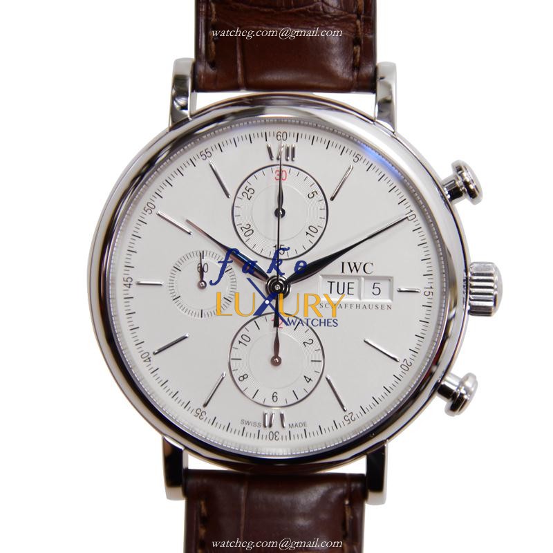 IWC IW391007 - IWC Portofino Replica Watch - Automatic - Silver Dial - Brown Alligator Strap - Luxury Replica Watch