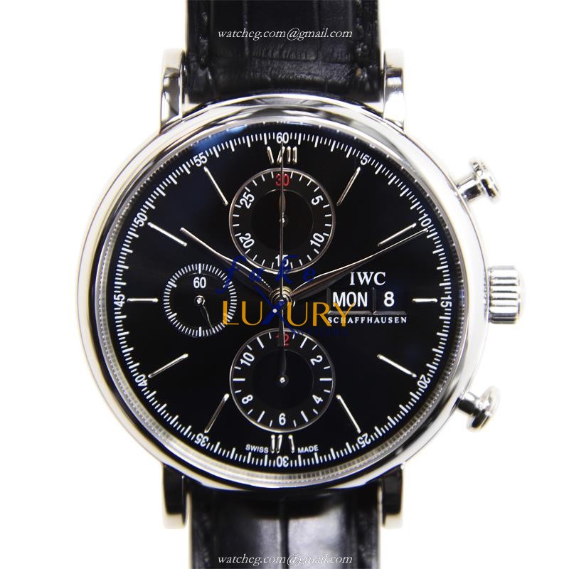 IWC IW391008 Portofino Automatic Replica Watch, Black Dial, Steel Case, Alligator Strap - Luxury Replica Watch