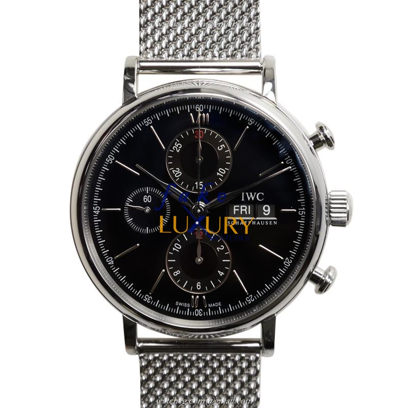 IWC IW391012 Portofino Replica Watch, Black Dial, Steel Bracelet, Automatic Movement - Luxury Replica Watch