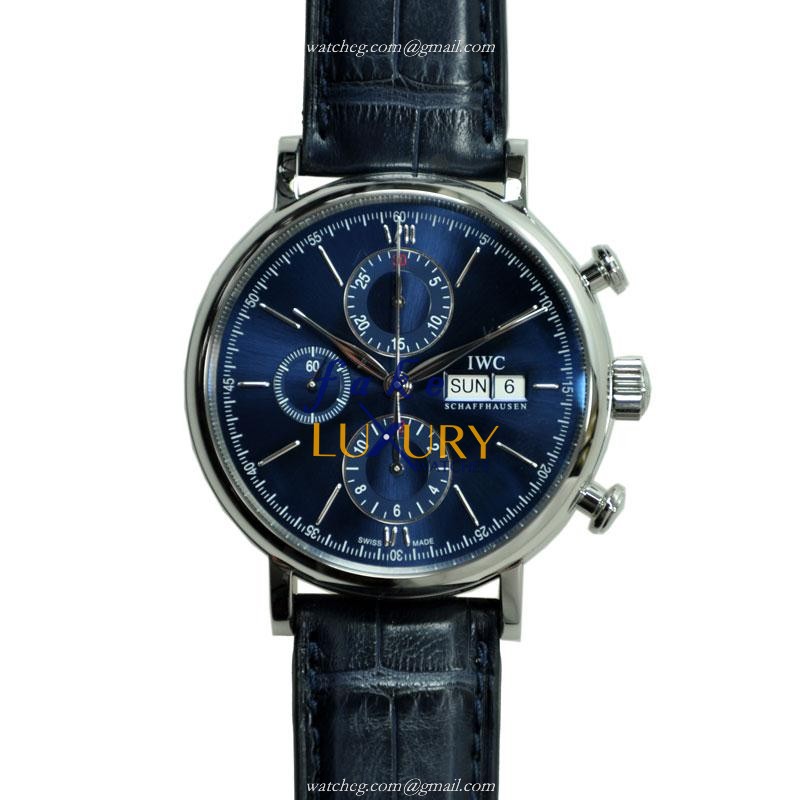 IWC IW391019 Portofino - Replica Watch - 42mm Steel Case - Blue Dial - Automatic - Alligator Strap - Luxury Replica Watch