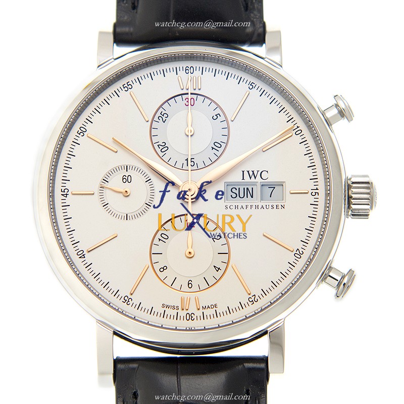 IWC PORTOFINO IW391022 Replica Watch, Automatic Movement, Silver Dial, Black Alligator Strap - Luxury Replica Watch