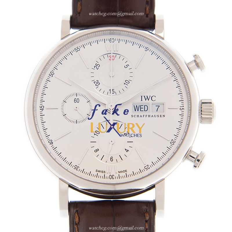 IWC IW391027 IW391007 Portofino Replica Watch, Automatic Movement, Silver Dial, Brown Alligator - Luxury Replica Watch