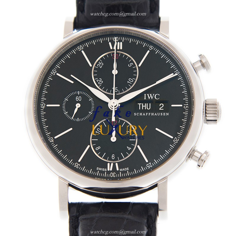 IWC PORTOFINO IW391029 IW391008 - Replica Watch - Automatic - Steel Case - Black Dial - Alligator - Luxury Replica Watch