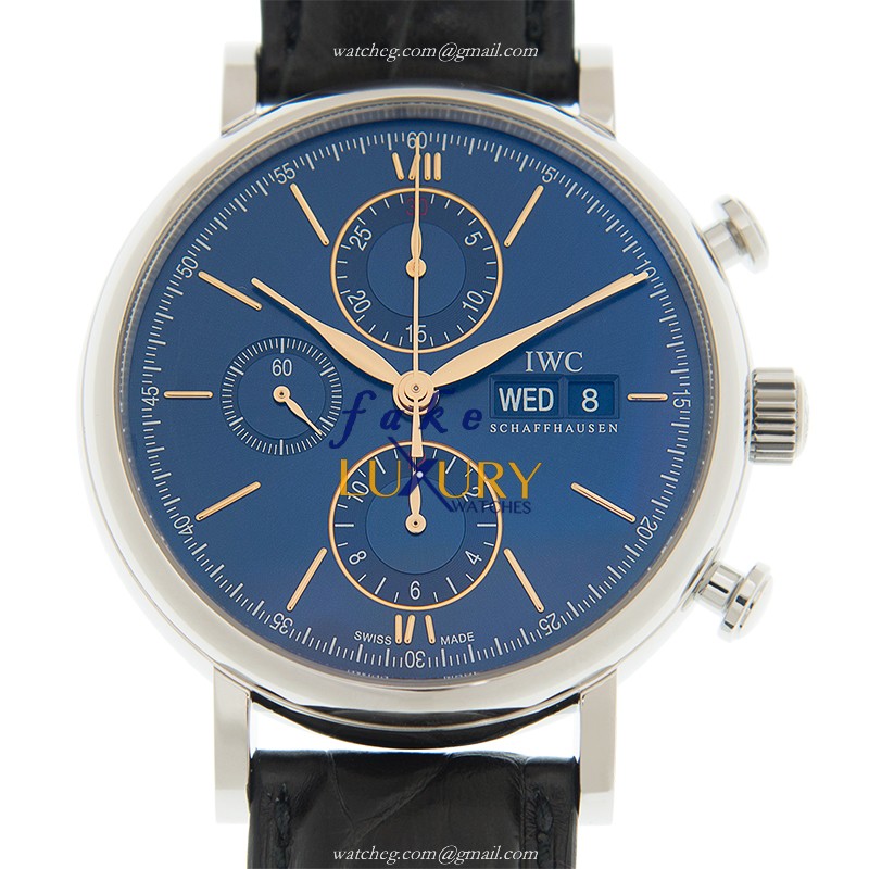 IWC Portofino IW391036 Replica Watch With Automatic Movement, Blue Dial, Steel Case, Brown Leather - Luxury Replica Watch