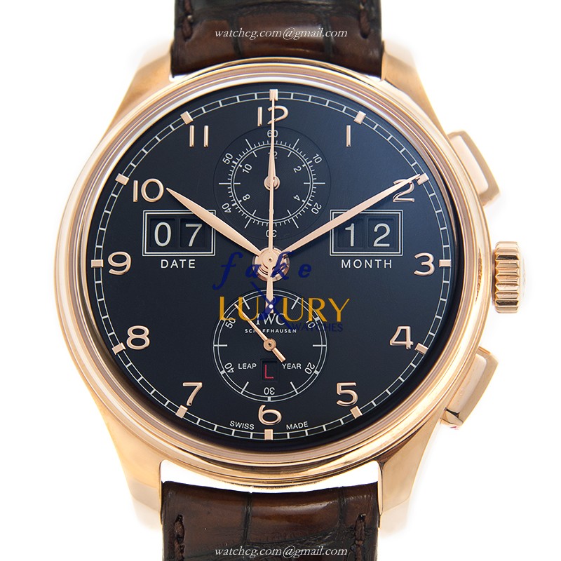 IW397202 - IWC Portuguese Replica Watch Automatic 18kt Rose Gold Black Dial - Luxury Replica Watch