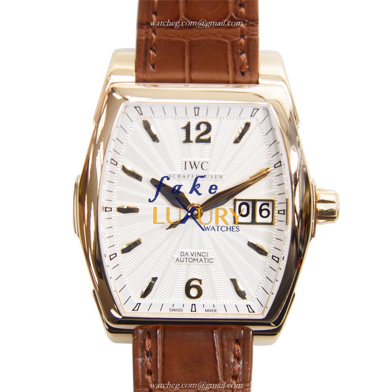IWC IW452311 Da Vinci Automatic 18kt Rose Gold Silver Dial Brown Alligator Replica Watch - Luxury Replica Watch